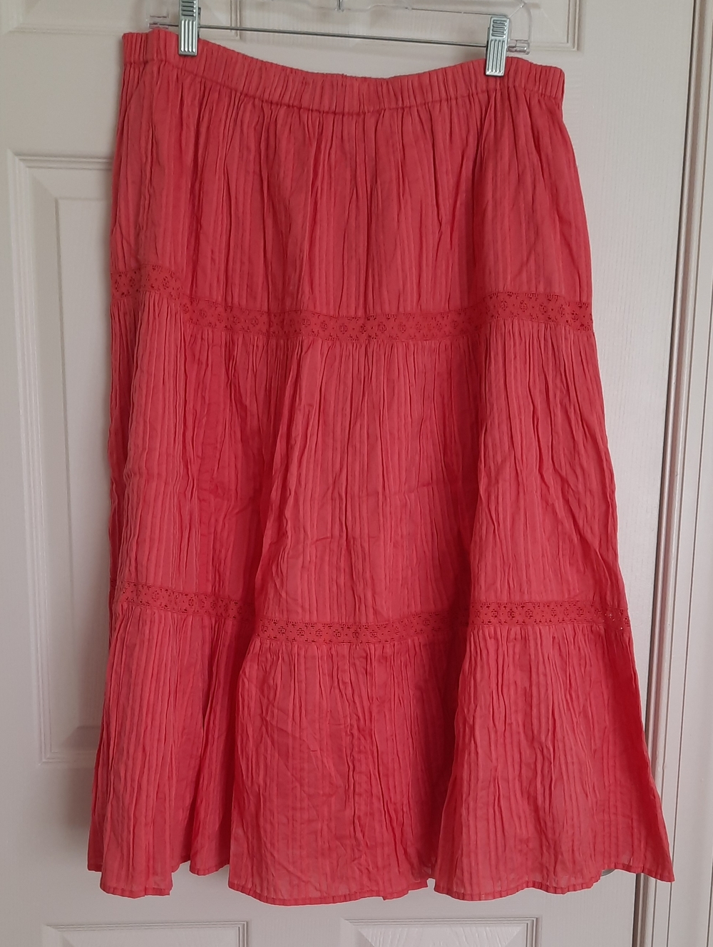 Women’s Coral Tiered Maxi Skirt with Lace Trim